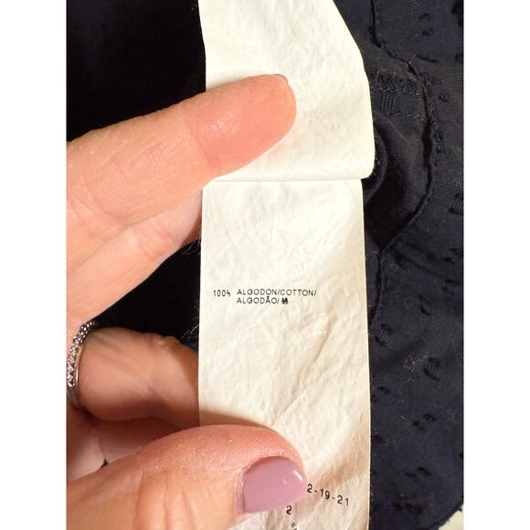 Adolfo Domiguz Navy Blue Smocked Swiss Dot Long Sleeve Blouse 44EU/16US - Picture 3 of 7